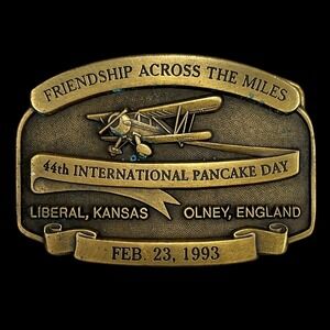 Belt Buckle 1993 Western Associates 44th International Pancake Day Biplane